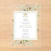 グリーンリー金ゴールドRN看護卒業パーティー アクリル招待状 (正面)