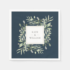 グリーンリー離れ深いシーブルー金ゴールド結婚ズ スタンダードカクテルナプキン
