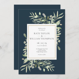 グリーンリー離れ深いシーブルー金ゴールド結婚ズ 招待状
