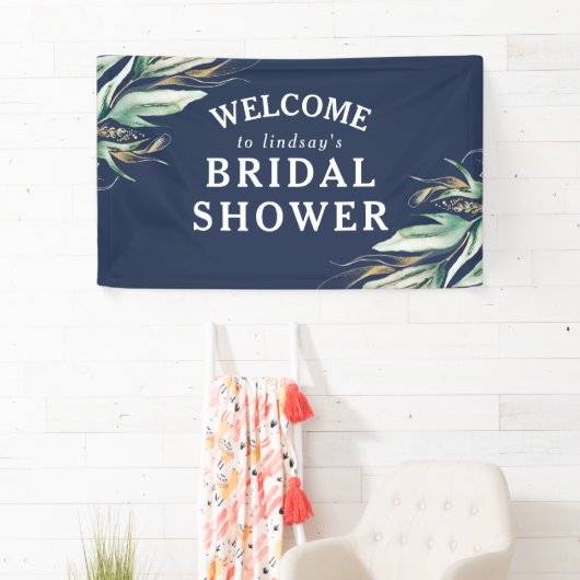 グリーンリー離れ金ゴールドネイビーブルーブライダルシャワー 横断幕 (インサイチュ)