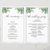 グリーンリー&シルバーの結婚式プログラム、エレガントフォント (裏面)
