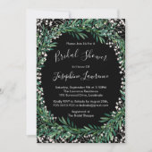 グリーンリー&フロレツウォーターカラーブラックブライダルシャワー 招待状 (正面)