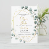 グリーンリー&金ゴールドユーカリ結婚式招待状 招待状 (スタンド正面)