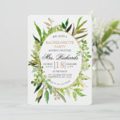 グリーンリー&金ゴールドリーフバチェロレッテ招待状 招待状 (スタンド正面)