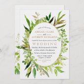 グリーンリー&金ゴールドリーフフレーム結婚式招待状 招待状 (正面/裏面)