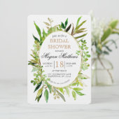 グリーンリー&金ゴールドリーフブライダルシャワー招待 招待状 (スタンド正面)