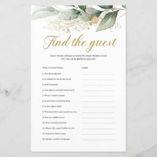 グリーンリーeucalyptus金ゴールドボーホゲストゲームを見つける (正面)