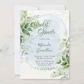 グリーンリ素朴ーダスティブルーエアリーブライダルシャワーインビ 招待状 (正面)