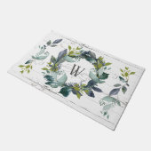 グリーンリ素朴ーリース水彩モノグラムイニシャル ドアマット (アングル)