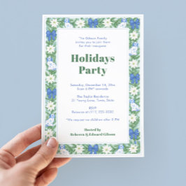 グリーンリ縁どーブルーとホワイトホリデーパーティー 招待状