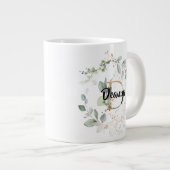 グリーンリ葉ー金ゴールドモノグラムイニシャル'D'名 ジャンボコーヒーマグカップ (正面右)