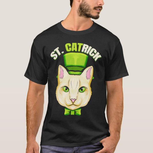 グリーンループとシリンダーハットSt Catrick Pa付き猫 Tシャツ (正面)