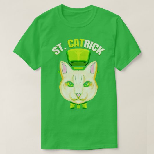 グリーンループとシリンダーハットSt Catrick Pa付き猫 Tシャツ (デザイン正面)