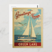グリーンレイクシルボートヴィンテージトラベルウィスコンシン ポストカード (正面/裏面)
