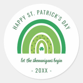 グリーンレインボーアイリッシュシャームロックハッピーSt patricks day ラウンドシール