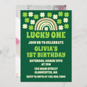 グリーンレインボーラッキーワン誕生日パーティーの写真 招待状 (正面/裏面)