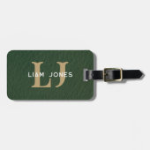 グリーンレザーイニシャルモノグラムのモダンヴィンテージ ラゲッジタグ (正面横)