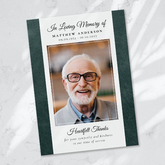 グリーンレザーフォトキープサク葬儀記念 サンキューカード