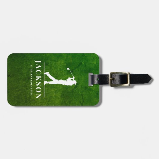 グリーンレザー効果モノグラムパーソナライズされたゴルファー ラゲッジタグ (正面横)