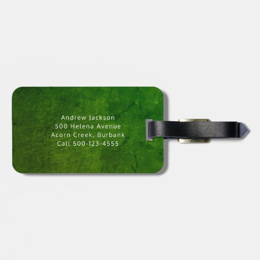 グリーンレザー効果モノグラムパーソナライズされたゴルファー ラゲッジタグ (裏面横)