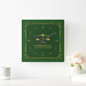 グリーンレザー金ゴールドジャスティススケールヴィンテージフレーム スクエア壁時計 (ホーム)