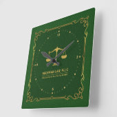 グリーンレザー金ゴールドジャスティススケールヴィンテージフレーム スクエア壁時計 (傾斜)