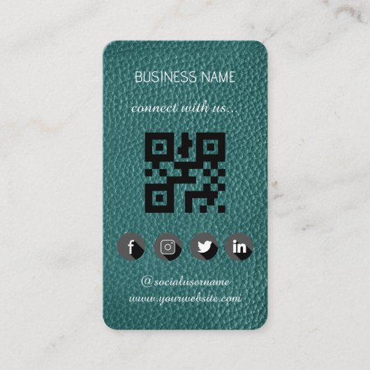 グリーンレザー – ソーシャルメディアQRコード 名刺 (正面)