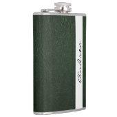 グリーンレザー、レザーの質感、あなたの名前 フラスク (右)