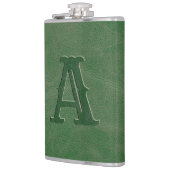 グリーンレザ素朴ーテクスチャモノグラムイニシャル フラスク (左)