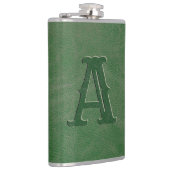 グリーンレザ素朴ーテクスチャモノグラムイニシャル フラスク (右)