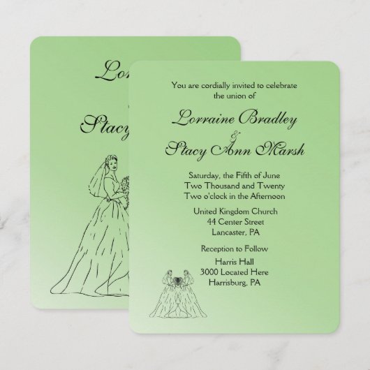 グリーンレズビアン結婚式招待状 招待状 (正面/裏面)