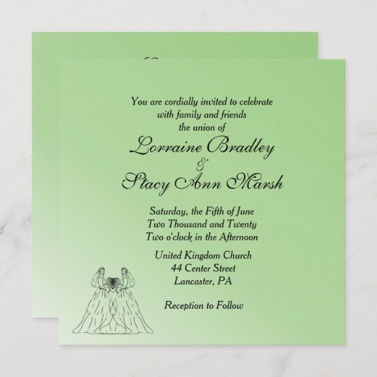 グリーンレズビアン結婚式招待状 招待状 (正面/裏面)