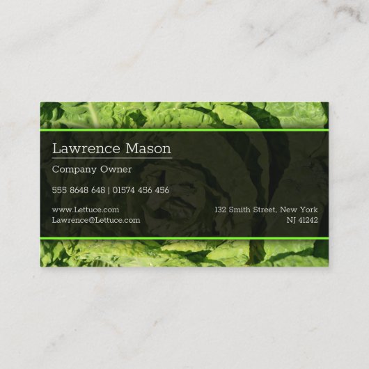 グリーンレタスのクローズアップ写真 – 名刺 (裏面)