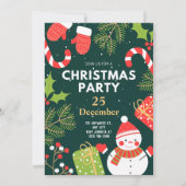 グリーンレッドおもしろいかわいいクリスマスパーティー 招待状 (正面)