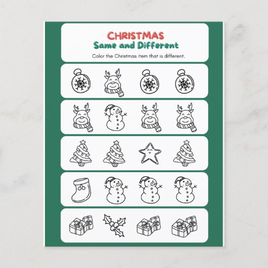 グリーンレッドおもしろいクリスマス同一および違う チラシ (正面)