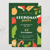 グリーンレッドおもしろいシンプルクリスマスパーティの招待状 招待状 (正面/裏面)