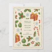 グリーンレッドお洒落ウォーターカラーホリデーカード (正面)