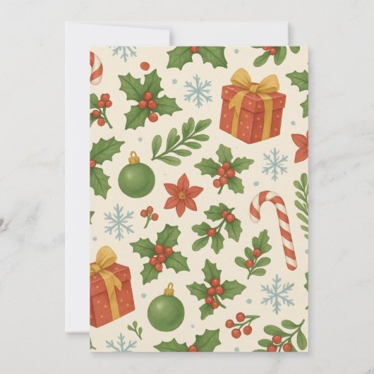 グリーンレッドお洒落ウォーターカラーホリデーカード (裏面)