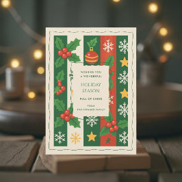 グリーンレッドお洒落ストライプウォーターカラーホリデーカード