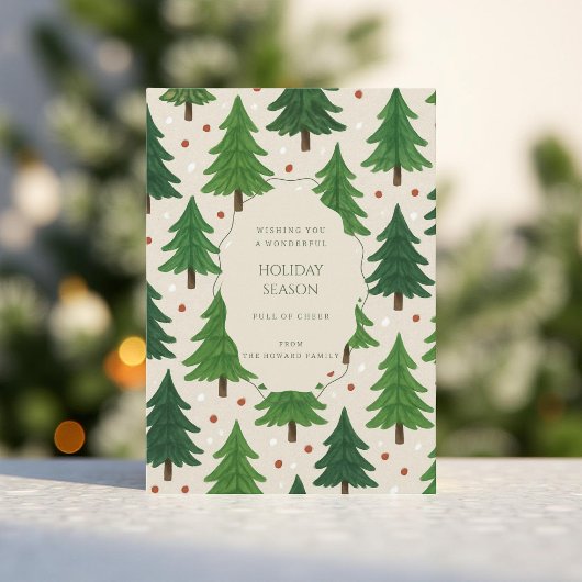グリーンレッドお洒落パインツリーズホリデーカード