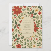 グリーンレッドお洒落フローラウォーターカラーホリデーカード (正面)
