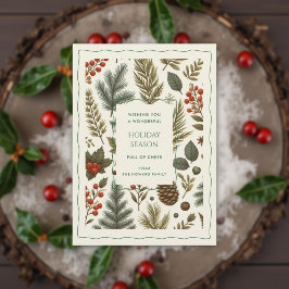 グリーンレッドお洒落フローラウォーターカラーホリデーカード