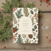 グリーンレッドお洒落フローラウォーターカラーホリデーカード