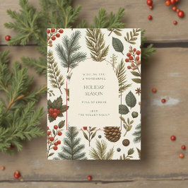 グリーンレッドお洒落フローラウォーターカラーホリデーカード