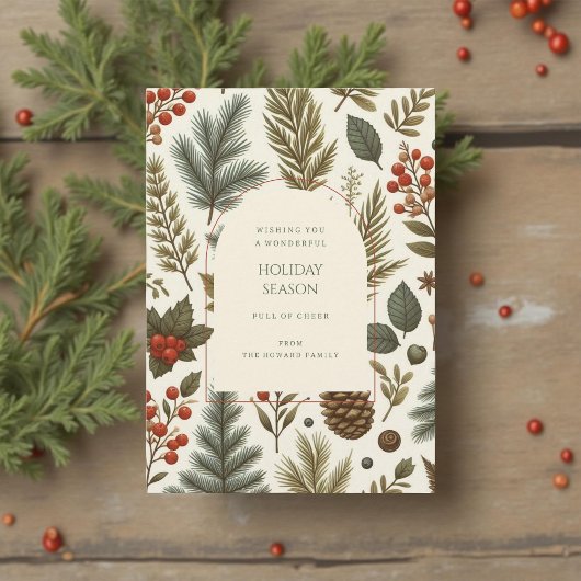 グリーンレッドお洒落フローラウォーターカラーホリデーカード