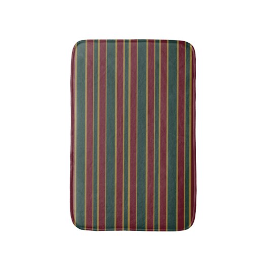 グリーンレッドと金ゴールドクリスマスキャンディストライプー バスマット (正面縦)