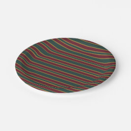 グリーンレッドと金ゴールドクリスマスキャンディストライプー ペーパープレート