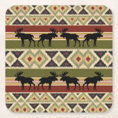 グリーンレッドアイボリーオークレエスニックルック スクエアペーパーコースター (正面)