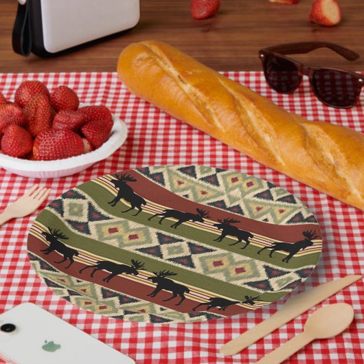 グリーンレッドアイボリーオークレエスニックルック ペーパープレート (ピクニック)