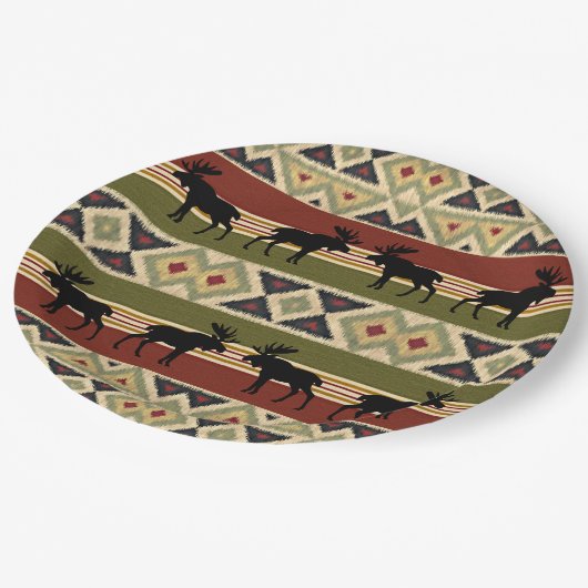 グリーンレッドアイボリーオークレエスニックルック ペーパープレート (アングル)